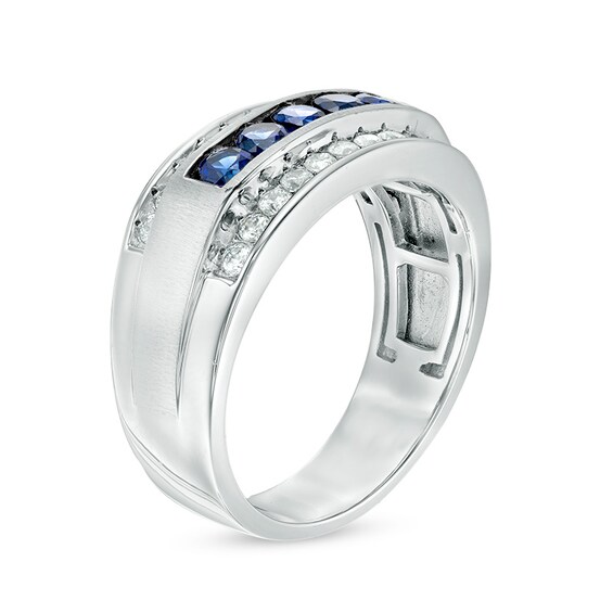 Previously Owned - Blue Sapphire and 1/4 CT. T.w. Diamond Multi-Row Ring in 10K White Gold