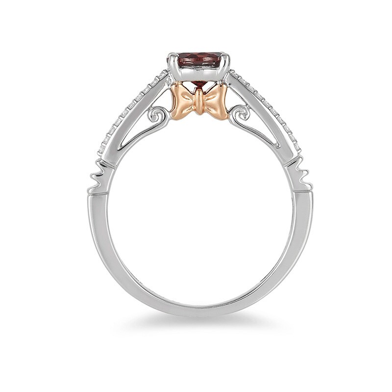 Main Image 3 of Previously Owned - Enchanted Disney Snow White 6.0mm Garnet and 0.084 CT. T.W. Diamond Ring in 10K Two-Tone Gold