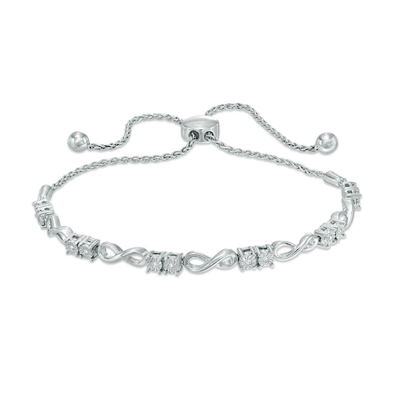 Previously Owned - 1/20 CT. T.w. Diamond Infinity Bolo Bracelet in Sterling Silver - 9.5"