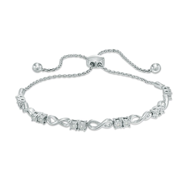 Main Image 1 of Previously Owned - 1/20 CT. T.W. Diamond Infinity Bolo Bracelet in Sterling Silver - 9.5"