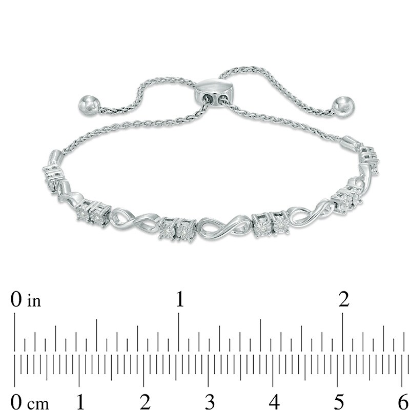 Main Image 2 of Previously Owned - 1/20 CT. T.W. Diamond Infinity Bolo Bracelet in Sterling Silver - 9.5"