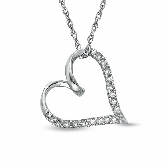 Previously Owned - 1/10 CT. T.w. Diamond Twirl Tilted Heart Pendant in Sterling Silver