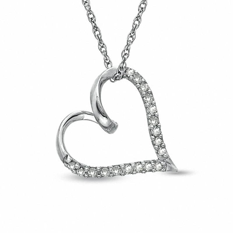 Main Image 1 of Previously Owned - 1/10 CT. T.W. Diamond Twirl Tilted Heart Pendant in Sterling Silver