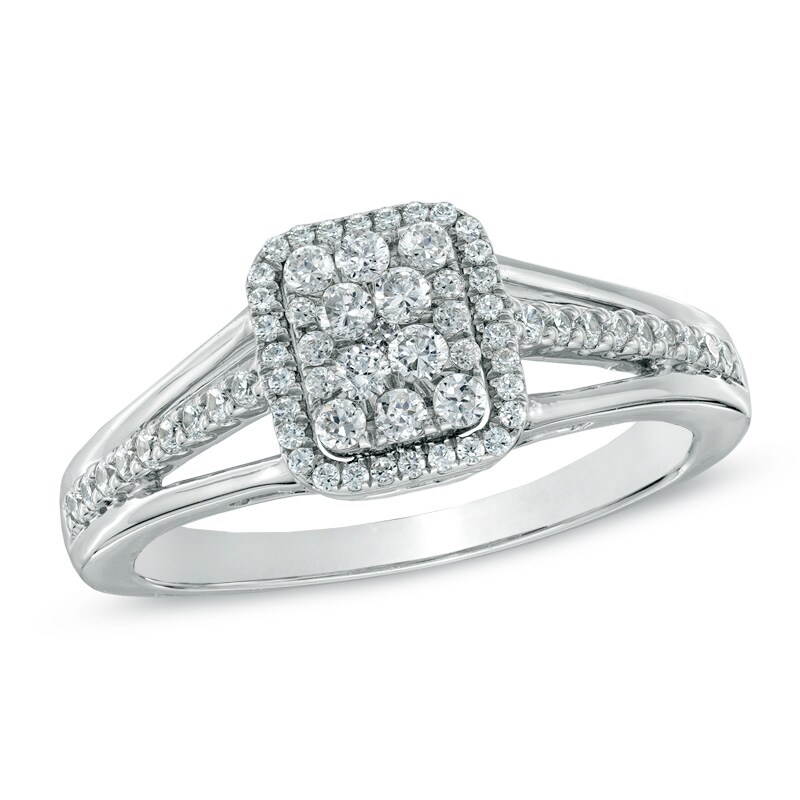 Main Image 1 of Previously Owned - 1/2 CT. T.W. Composite Diamond Square Split Shank Ring in 10K White Gold