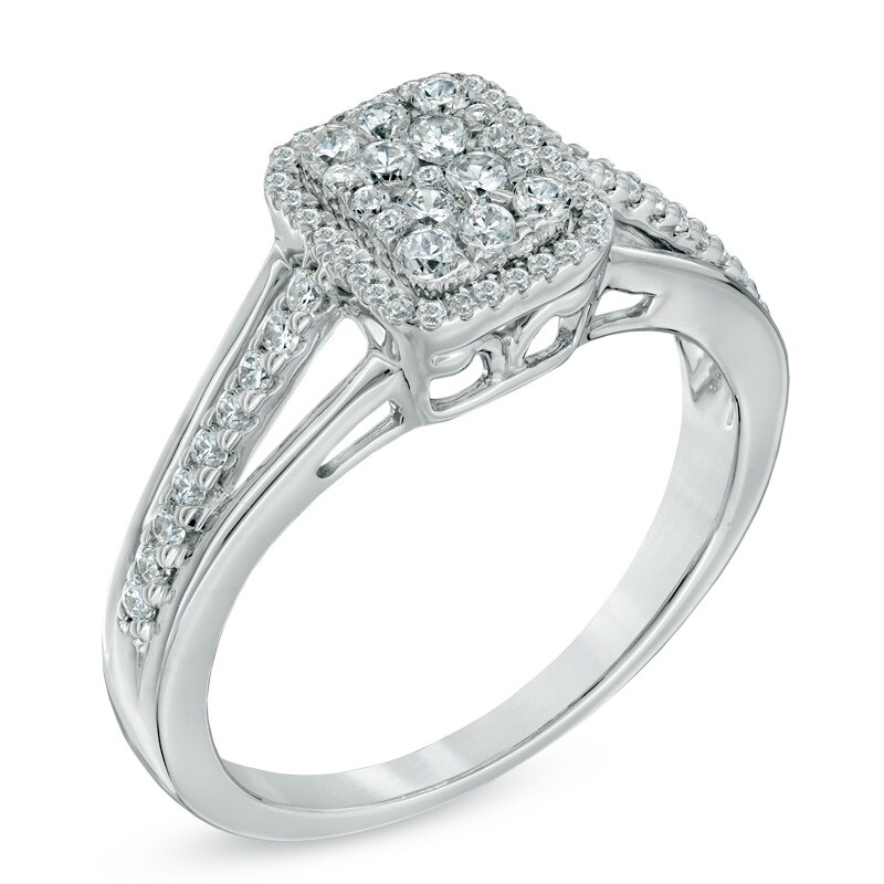 Main Image 2 of Previously Owned - 1/2 CT. T.W. Composite Diamond Square Split Shank Ring in 10K White Gold