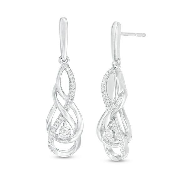 Previously Owned - 1/10 CT. T.w. Diamond Twist Flame Drop Earrings in Sterling Silver