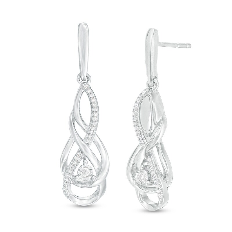 Main Image 1 of Previously Owned - 1/10 CT. T.W. Diamond Twist Flame Drop Earrings in Sterling Silver