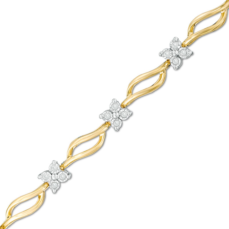 Main Image 1 of Previously Owned - 1/5 CT. T.W. Quad Diamond Bypass Link Bracelet in 10K Gold - 7.25"