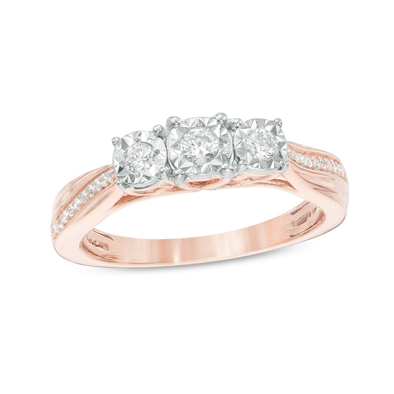 Main Image 1 of Previously Owned - 1/4 CT. T.W. Diamond Past Present Future® Engagement Ring in 10K Rose Gold