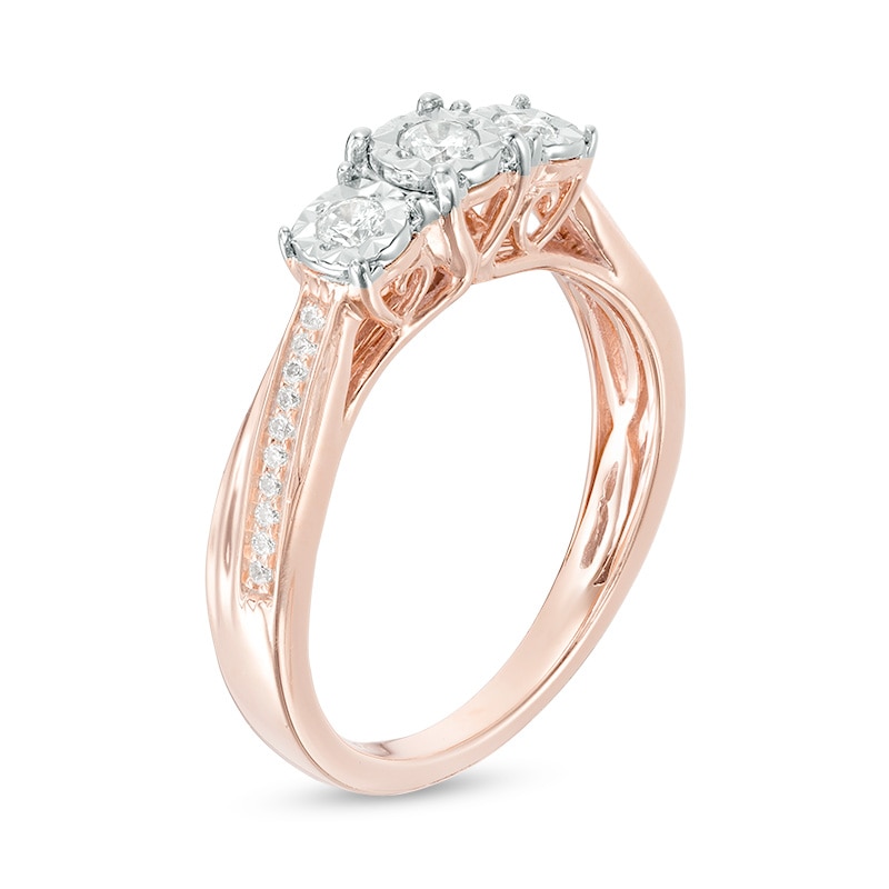 Main Image 2 of Previously Owned - 1/4 CT. T.W. Diamond Past Present Future® Engagement Ring in 10K Rose Gold