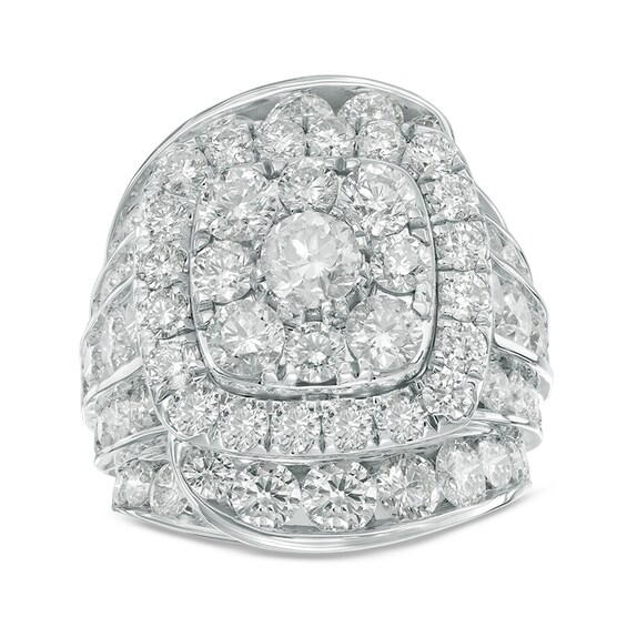 Previously Owned - 10 CT. T.w. Composite Diamond Double Cushion Frame Multi-Row Engagement Ring in 14K White Gold