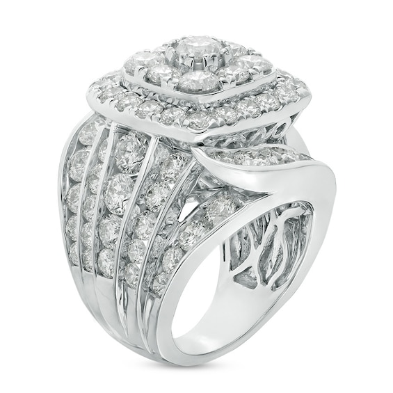 Previously Owned - 10 CT. T.w. Composite Diamond Double Cushion Frame Multi-Row Engagement Ring in 14K White Gold
