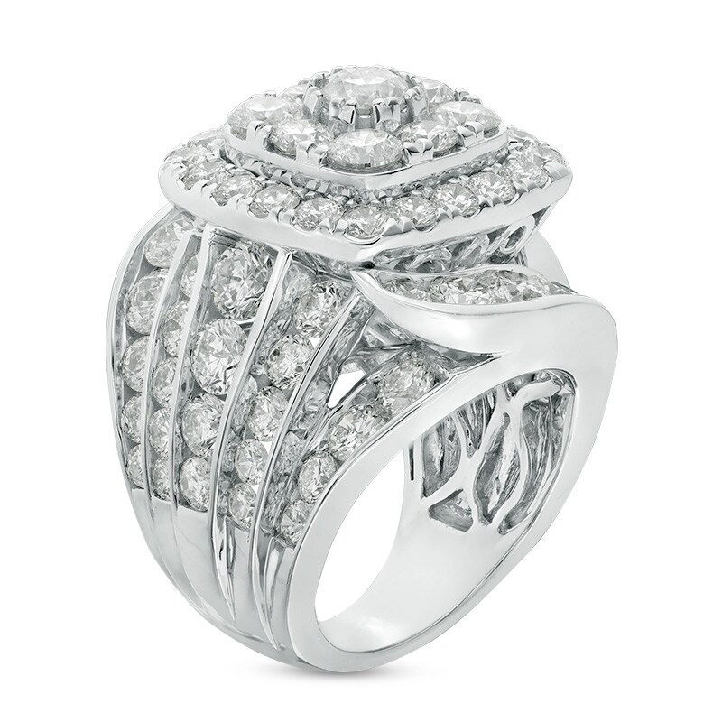 Main Image 2 of Previously Owned - 10 CT. T.W. Composite Diamond Double Cushion Frame Multi-Row Engagement Ring in 14K White Gold