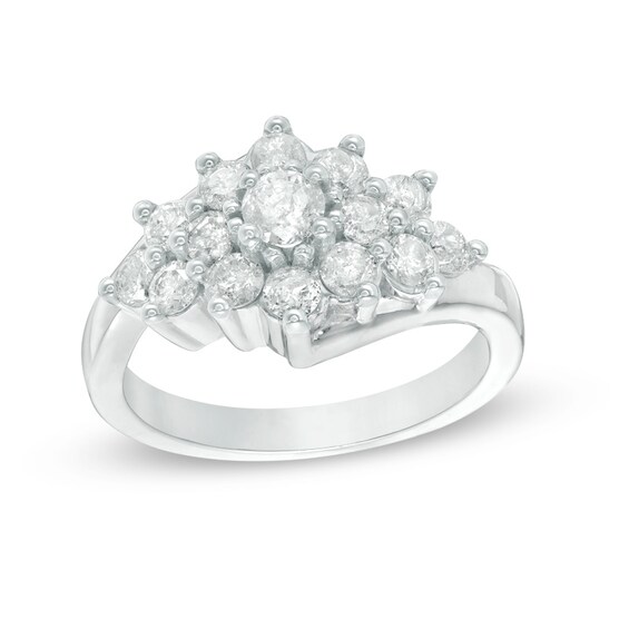 Previously Owned - 1-1/6 CT. T.w. Diamond Sunburst Ring in 10K White Gold