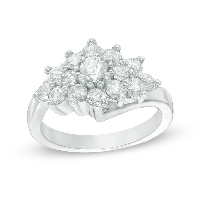 Main Image 1 of Previously Owned - 1-1/6 CT. T.W. Diamond Sunburst Ring in 10K White Gold