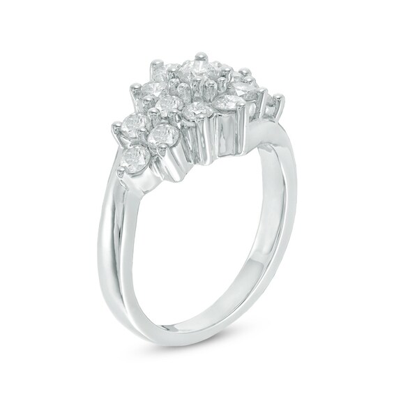 Previously Owned - 1-1/6 CT. T.w. Diamond Sunburst Ring in 10K White Gold