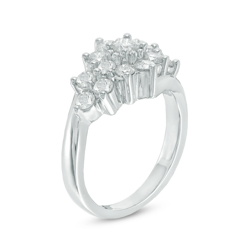 Main Image 2 of Previously Owned - 1-1/6 CT. T.W. Diamond Sunburst Ring in 10K White Gold