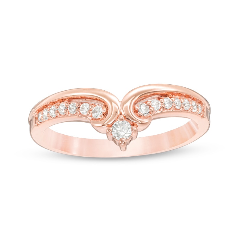 Main Image 1 of Previously Owned - 1/5 CT. T.W. Diamond Crown Contour Wedding Band in 14K Rose Gold
