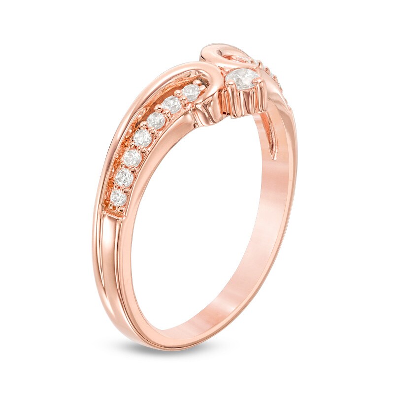 Main Image 2 of Previously Owned - 1/5 CT. T.W. Diamond Crown Contour Wedding Band in 14K Rose Gold
