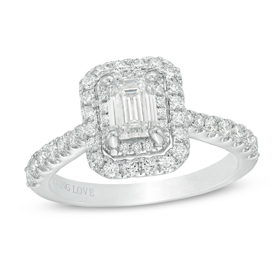 Previously Owned - Vera Wang Love Collection 1-1/3 CT. T.w. Emerald-Cut Diamond Engagement Ring in 14K White Gold