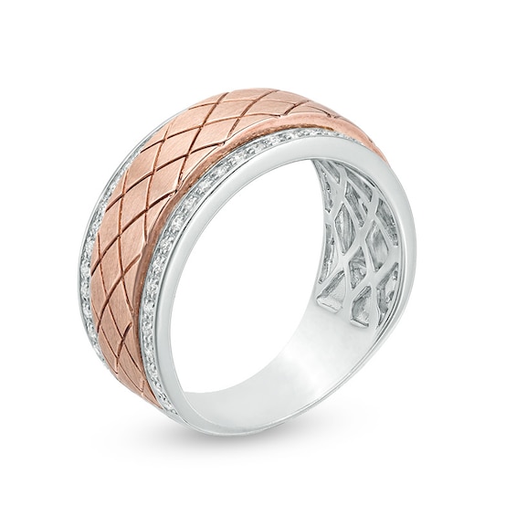 Previously Owned - 1/4 CT. T.w. Diamond Diagonal Grid Pattern Wedding Band in 10K Two-Tone Gold