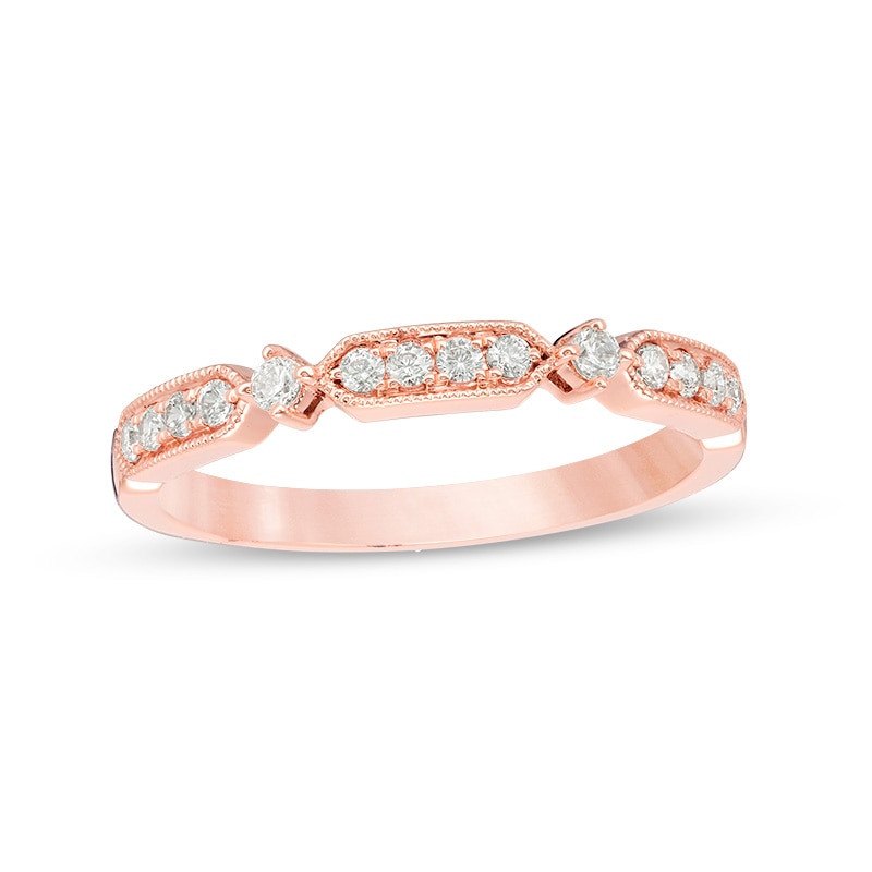 Main Image 1 of Previously Owned - 1/5 CT. T.W. Diamond Art Deco Vintage-Style Anniversary Band in 10K Rose Gold
