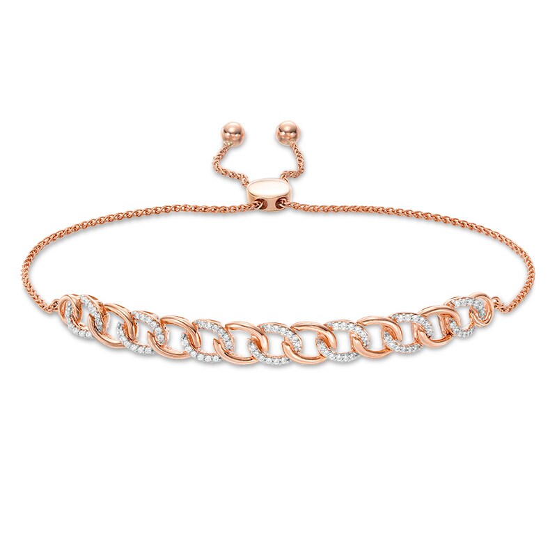 Previously Owned - 1/4 CT. T.W. Diamond Interlocking Curb Link Bolo Bracelet in 10K Rose Gold - 9.5"