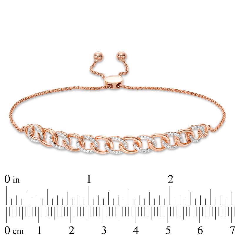 Previously Owned - 1/4 CT. T.W. Diamond Interlocking Curb Link Bolo Bracelet in 10K Rose Gold - 9.5"