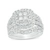 Thumbnail Image 1 of Previously Owned - 2 CT. T.W. Quad Princess-Cut Diamond Double Frame Bridal Set in 14K White Gold