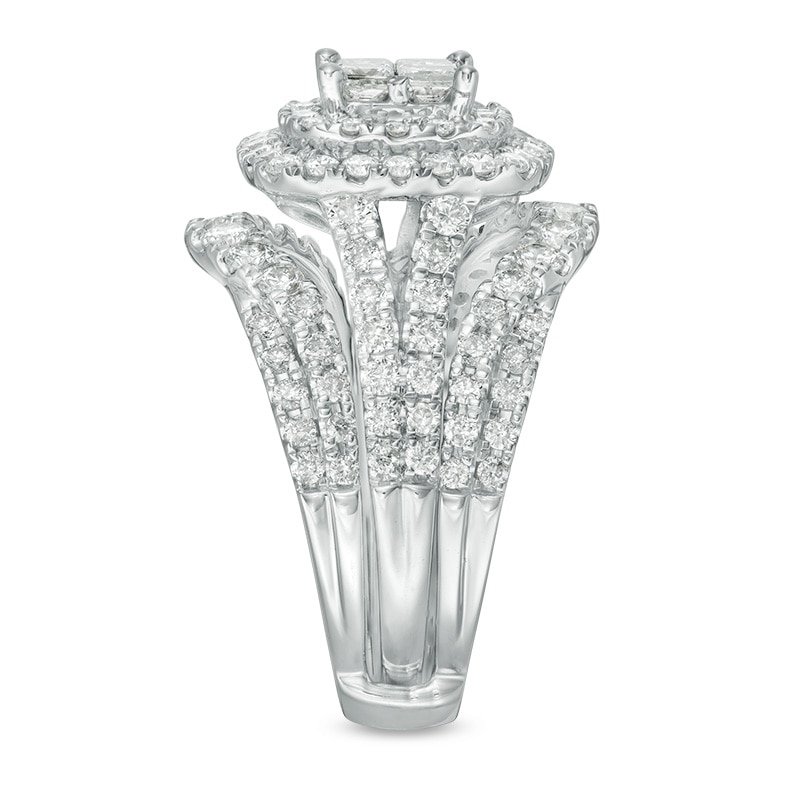Main Image 4 of Previously Owned - 2 CT. T.W. Quad Princess-Cut Diamond Double Frame Bridal Set in 14K White Gold