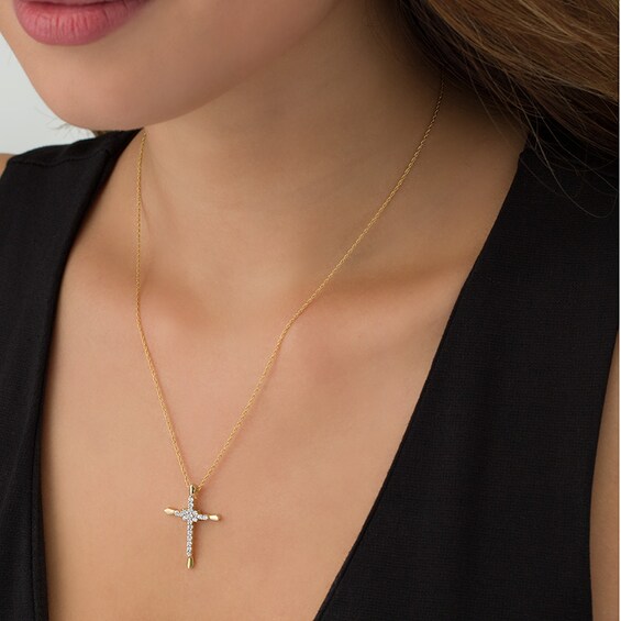 Previously Owned - 1/3 CT. T.w. Diamond Cross Pendant in 10K Gold