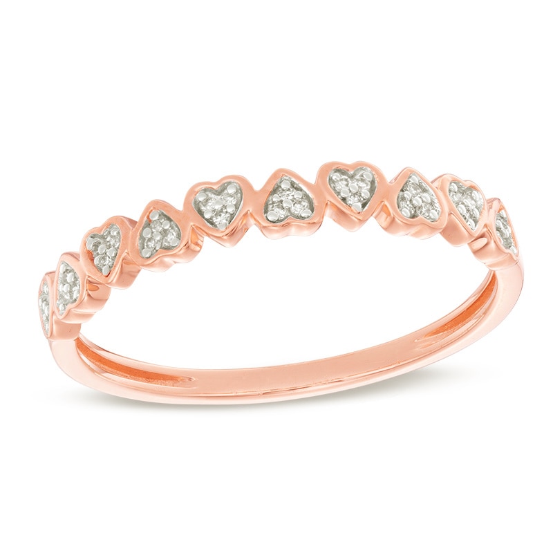 Main Image 1 of Previously Owned - 1/20 CT. T.W. Diamond Alternating Heart Stackable Band in 10K Rose Gold