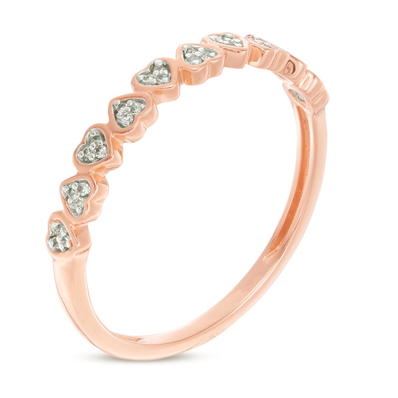 Main Image 2 of Previously Owned - 1/20 CT. T.W. Diamond Alternating Heart Stackable Band in 10K Rose Gold