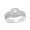 Thumbnail Image 1 of Previously Owned - 1/5 CT. T.W. Diamond Cushion Frame Vintage-Style Bridal Set in 10K White Gold