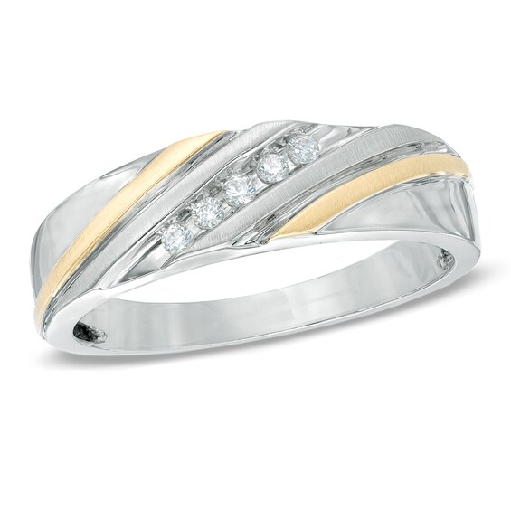 Previously Owned - 1/10 CT. T.w. Diamond Slant Wedding Band in 10K Two-Tone Gold