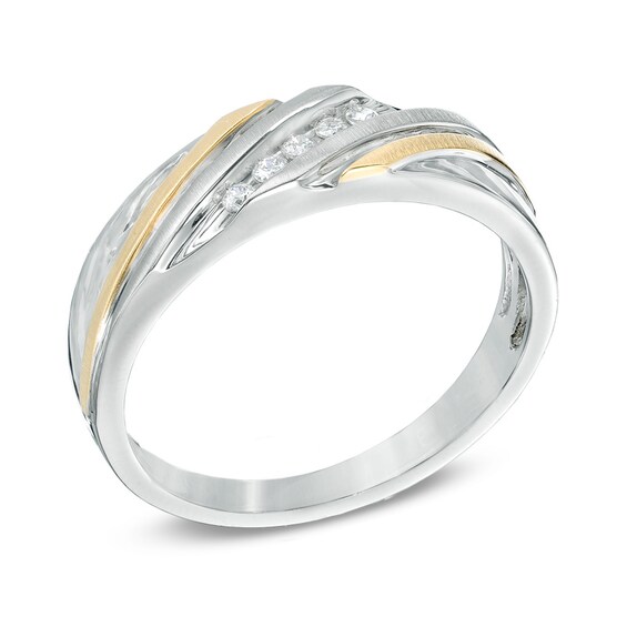 Previously Owned - 1/10 CT. T.w. Diamond Slant Wedding Band in 10K Two-Tone Gold