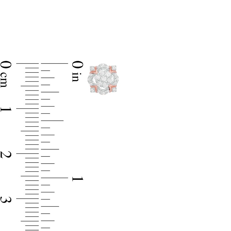 Main Image 3 of Previously Owned - 1/5 CT. T.W. Composite Diamond Cushion Frame Flower Stud Earrings in 10K Rose Gold