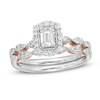 Thumbnail Image 1 of Previously Owned - Celebration Ideal 3/4 CT. T.W. Emerald-Cut Diamond Frame Bridal Set in 14K Two-Tone Gold