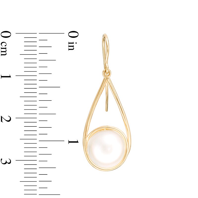 Main Image 2 of Previously Owned-IMPERIAL® 9.5-10.0mm Freshwater Cultured Pearl Swirl Frame Open Teardrop Earrings in 14K Gold