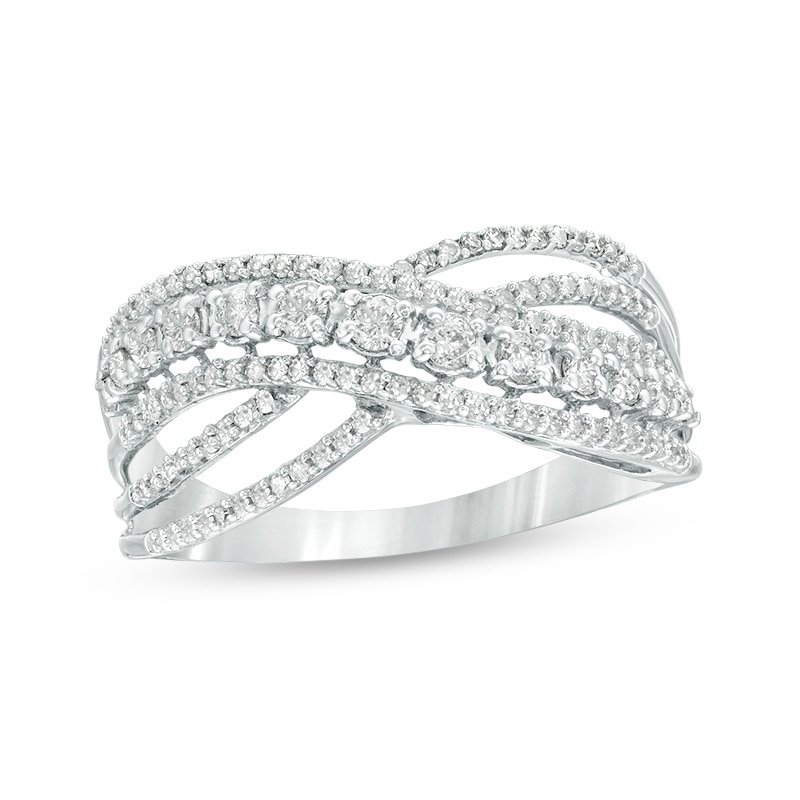 Main Image 1 of Previously Owned - 1/2 CT. T.W. Diamond Crossover Ring in 10K White Gold
