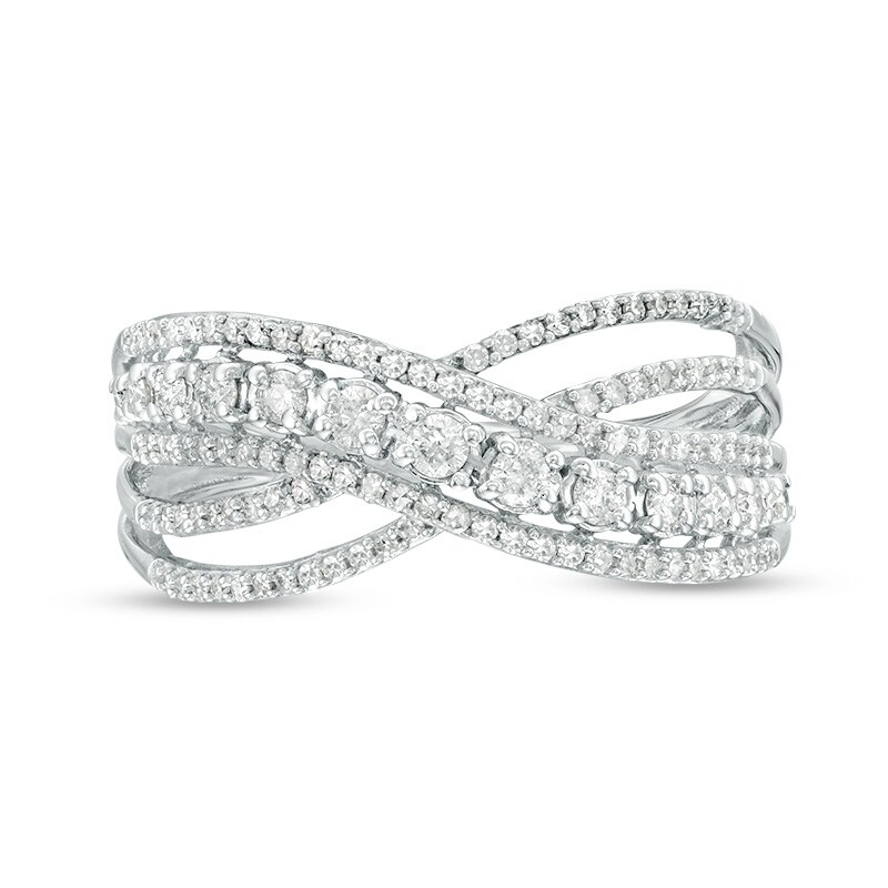Main Image 4 of Previously Owned - 1/2 CT. T.W. Diamond Crossover Ring in 10K White Gold