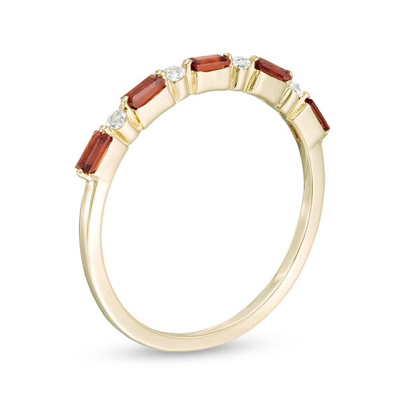 Previously Owned - Baguette Garnet and White Topaz Alternating Five Stone Stackable Ring in 10K Gold