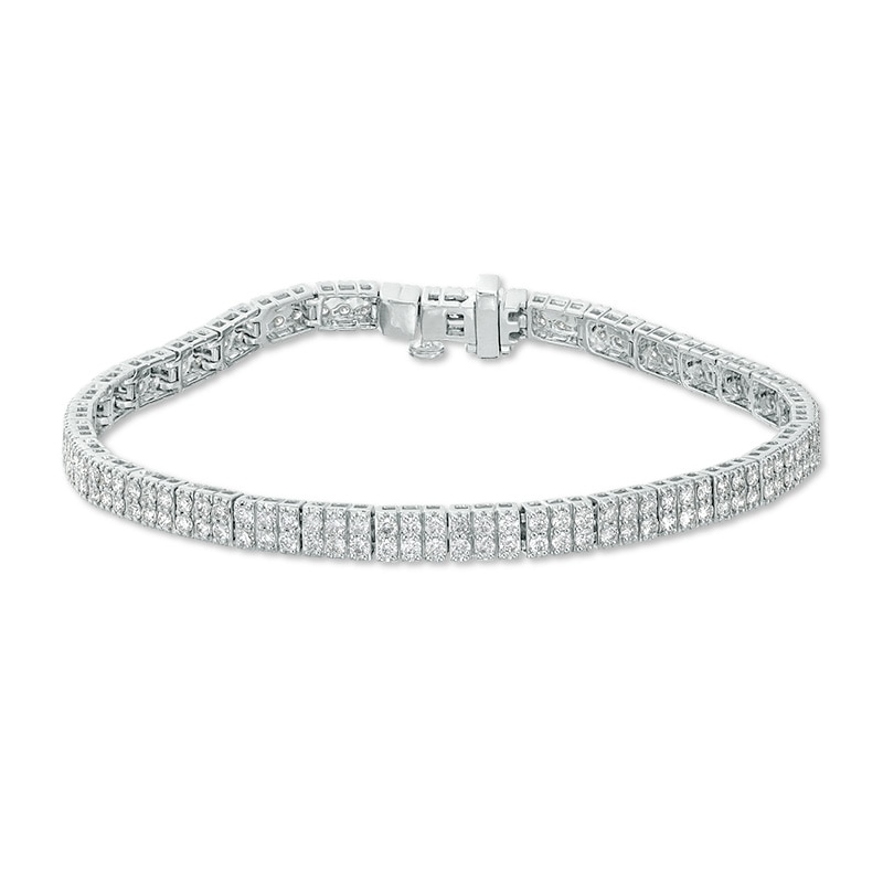Main Image 1 of Previously Owned - 3 CT. T.W. Diamond Two Row Line Bracelet in 10K White Gold - 7.5"