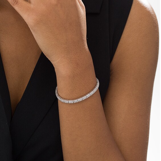 Previously Owned - 3 CT. T.w. Diamond Two Row Line Bracelet in 10K White Gold - 7.5"