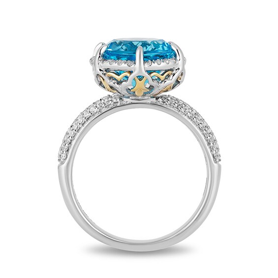 Previously Owned - Enchanted Disney Aladdin 10.0mm Swiss Blue Topaz and 1/3 CT. T.w. Diamond Ring in Sterling Silver
