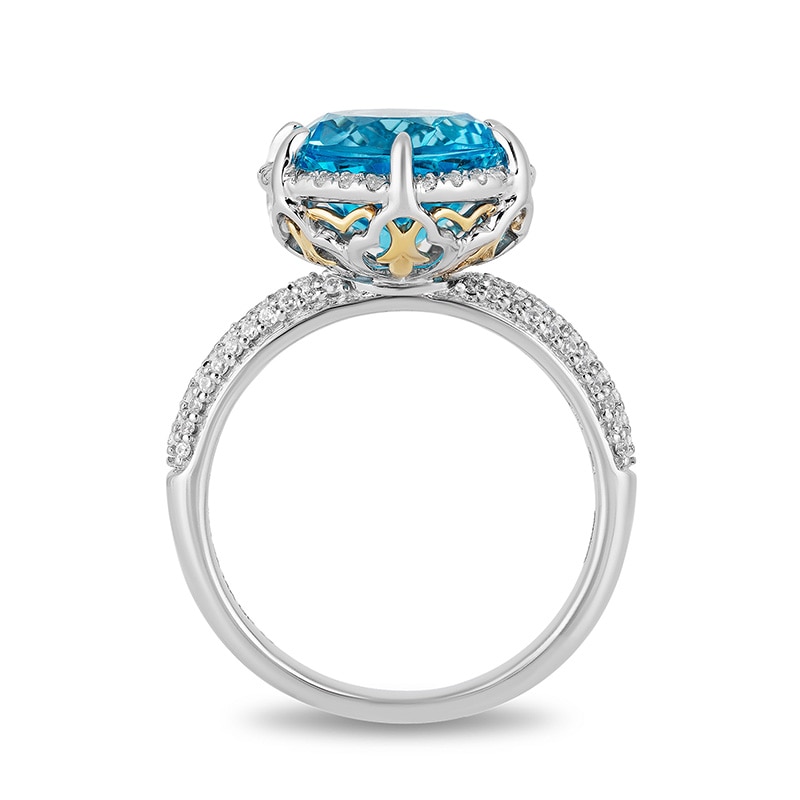 Main Image 3 of Previously Owned - Enchanted Disney Aladdin 10.0mm Swiss Blue Topaz and 1/3 CT. T.W. Diamond Ring in Sterling Silver