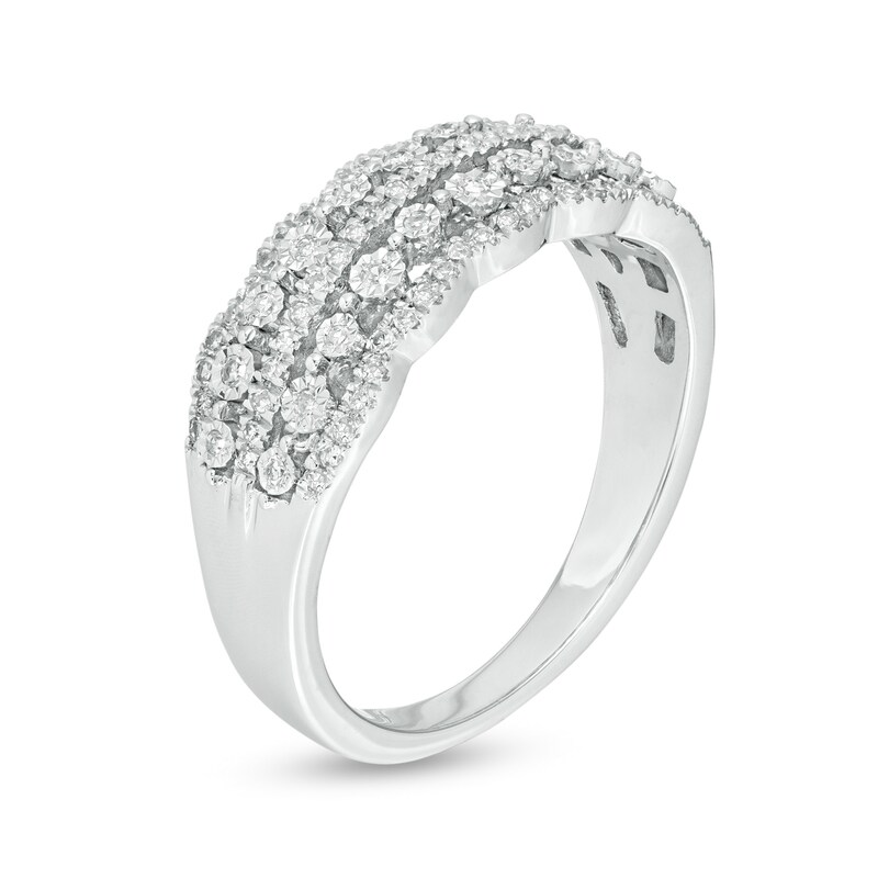 Main Image 3 of Previously Owned - 1/4 CT. T.W Diamond Scallop-Edged Multi-Row Anniversary Ring in 10K White Gold
