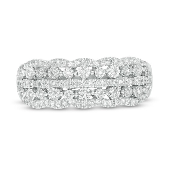 Previously Owned - 1/4 CT. T.W Diamond Scallop-Edged Multi-Row Anniversary Ring in 10K White Gold