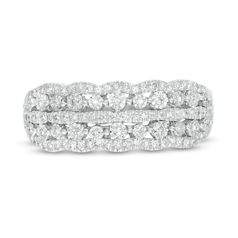 Main Image 4 of Previously Owned - 1/4 CT. T.W Diamond Scallop-Edged Multi-Row Anniversary Ring in 10K White Gold
