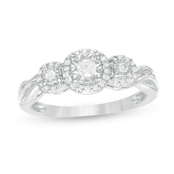Previously Owned - 1/4 CT. T.w. Diamond Past Present Future® Frame Twist Engagement Ring in 10K White Gold